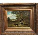 A Johnson - Hunstman with dogs, oil on board, signed