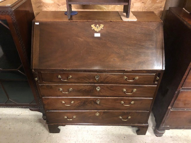 A George III mahogany fall front bureau with fitted interior, four long graduating drawers raised on - Image 2 of 2