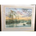 D Haddow - River scene with lone figure in a rowing boat, watercolour, signed