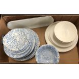 A quantity of modern blue and white transfer printed floral decorated dinner wares to/w German white