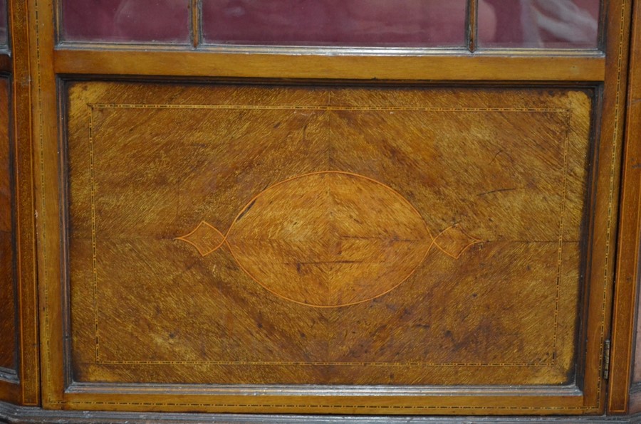 Edwardian boxwood inlaid walnut display cabinet - Image 2 of 3