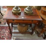 A small Edwardian mahogany hall table with single frieze drawer, raised on turned supports united by
