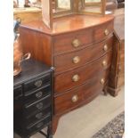 A Victorian mahogany bowfront chest of two short over three long drawers, raised on shaped bracket