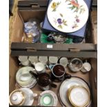 Two boxes of china to include Paragon Athena coffee service, Royal Worcester boxed flan dish,