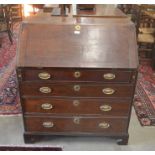 A George III mahogany fall front bureau with fitted interior over four long graduating drawers