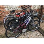 Five various mountain bikes including Carrera, Raleigh, Trax etc. to/w a Giant Avail road bike frame