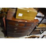 A 19th century mahogany bowfront chest of two short over three long graduating drawers with brass