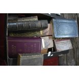 A box of assorted books to include 19th century leather bound volumes, 13 vols The Canterbury Poets,