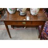 An Georgian oak side table with single frieze drawer and tapering square supports