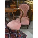 A pair of Victorian mahogany balloon back side chairs to/w 19th century side chair and a button back