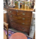 A 19th century mahogany bowfront chest of two short over three long drawers raised on splayed