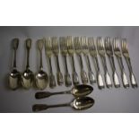 A matched set of six Victorian and later silver flatware