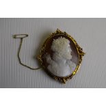 A good signed 19th century carved shell cameo brooch
