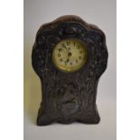 A German oak drum-cased desk-clock