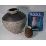 Two Tim Andrews Raku vessels and reference book