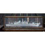 A cased stainless steel model of Japanese destroyer