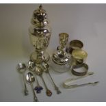 A silver baluster sugar caster etc.