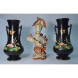 A Continental porcelain bust of a lady and two Art Nouveau vases