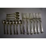 A set of six George IV silver Kings pattern dessert forks and others