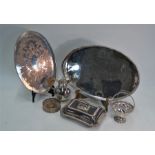 Two electroplated oval galleried trays