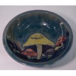 A large William Moorcroft bowl, decorated with the 'Claremont' toadstool pattern