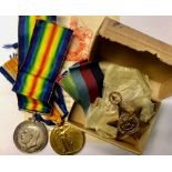 A WWI pair of service medals to 4898 Pte. G Marshall, Glouc. R. 1914-18 British War medal; Victory m