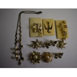 A collection of vintage simulated pearl set Damascene gilt metal jewellery