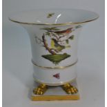 Herend porcelain flared vase raised on four gilded paw feet on a square base