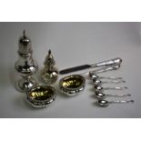 A Georgian silver baluster pounce-pot etc.