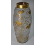 A tall Daum, Nancy clear glass vase decorated with acorns