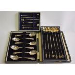 A cased set of six Japanese Sterling cocktail spoons etc.