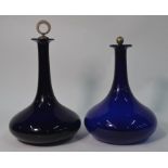 Two early 19th century Bristol blue glass ship's decanters