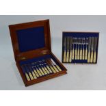 Victorian mahogany-cased set of twelve electroplated dessert knives and forks