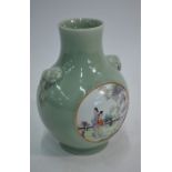 A Chinese celadon and famille rose vase, Qianlong six character mark
