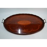 A Sheraton revival inlaid mahogany oval tray