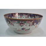 A late 18th century Chinese export porcelain famille rose punch bowl