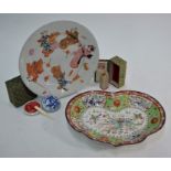 A Japanese 19th century porcelain famille rose plate and other items