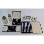 A cased part set of silver cocktail sticks etc.