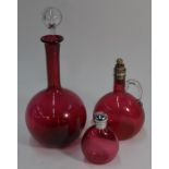 Three items of 19th century cranberry glass