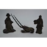 Three Japanese Meiji period Okimono bronze figures