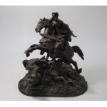 A large brown bronze amalier figure group of two Saracen soldiers on horseback engaged in battle