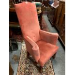 A William & Mary style high-back walnut framed upholstered armchair