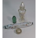 Pill jar, rolling pin, paperweight and glass dump