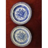 Pair of Spode blue and white lace dishes