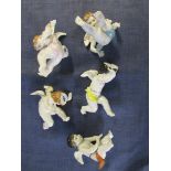 A set of six Sitzendorf porcelain 'Tumbling Cherubs'