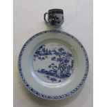 Chinese export underglaze blue dish and cup