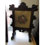 Victorian carved oak fire screen