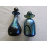 Two iridescent glass scent bottles