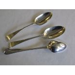 Three Georgian silver tablespoon