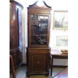 Edwardian mahogany inlaid freestanding corner cabinet